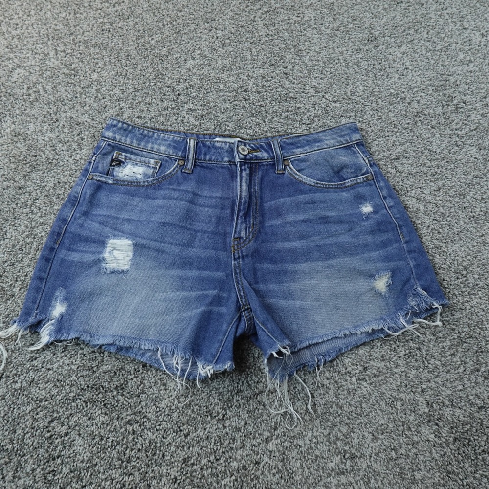 Kancan Shorts Womens M Dark Blue Denim Jean‎ Cutoffs Mid Rise Mini Micro Booty